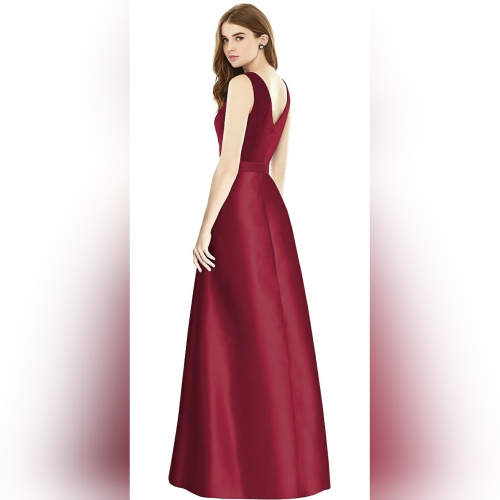 Alfred Sung A-Line Satin Dress W/ Pockets D754 Burgundy size 14 fits like 12.